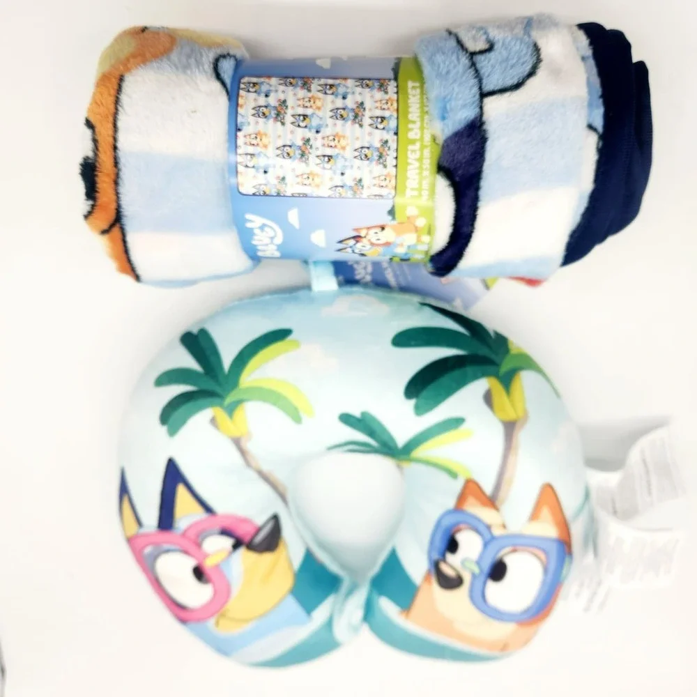 Bluey Kids Travel Set – Blanket 40x50 & Neck Pillow for Airplane, Car, Road Trip